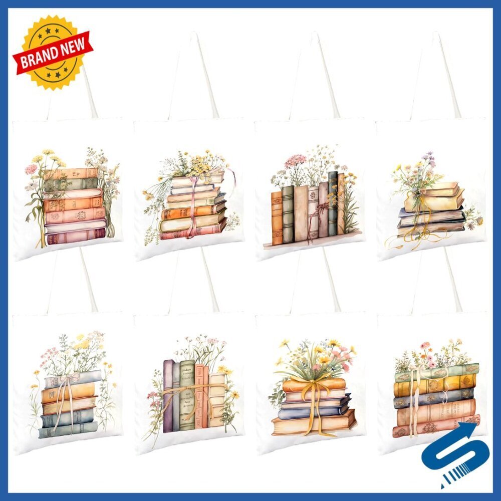 Canvas Tote Bags Set Reusable Grocery Shopping Travel Book Lovers Gift